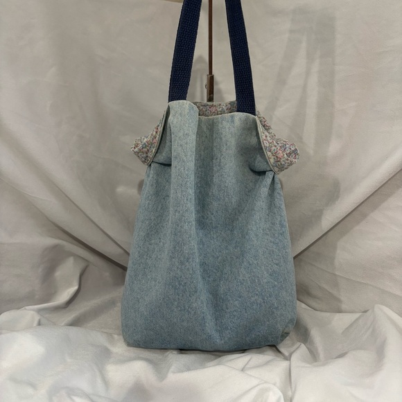 Handmade Handbags - Vintage Handmade Blue Denim Floral Shoulder Tote Bag Purse Reversible
